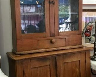 Antique late Victorian step-back wall cupboard, 41"x89"