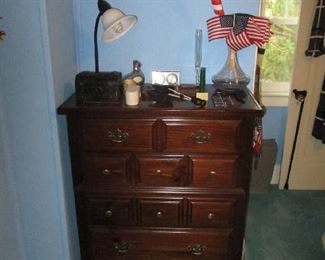 Bedroom dresser and household items