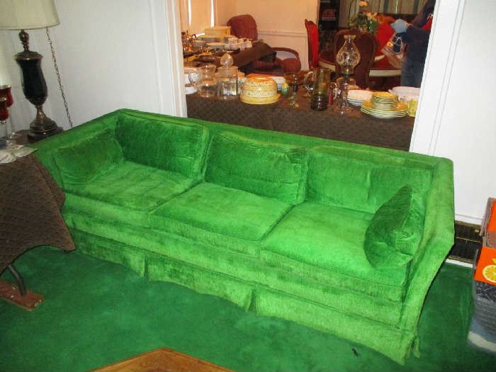 Vintage, kelly green, henredon sofa for klingman's furniture Company