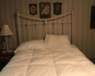 Full size antique ornate iron bed frame and mattress/boxspring