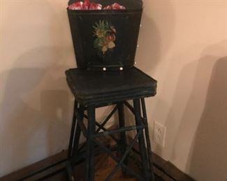 Folk art twig plant stand and primitive wal letter holder