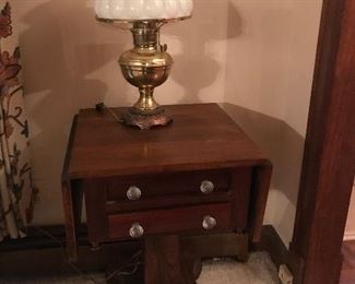 Mahogany American Empire sewing stand- 1860’s. Original glass knobs