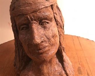 Folk Art Native American Bust, signed Rita Hickey