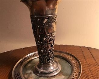 Sterling filagree vase and tray