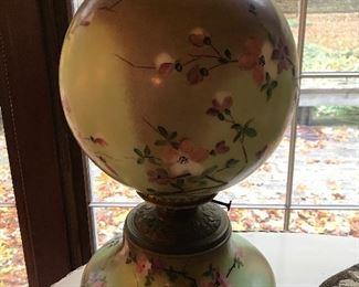 Antique painted hurricane lamp