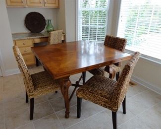 Century fold out table and 4 ratan chairs