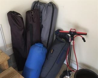 Chairs, backpack tent and air pump