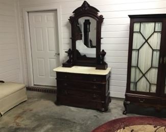Antique-Rosewood and Marble Top Dresser with tilt Mirror 