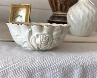 Lenox Ivory Bowl with Gold Trim. Embossed Rose.