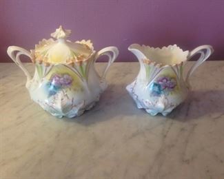 Vintage RS Prussia Creamer and Sugar.                                        Hand Painted 