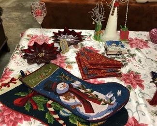 Christmas Stocking, Napkins, Table Runner, Coasters,and Nativity Scene 