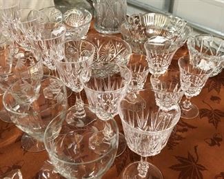 Cut and Pressed glass Pitcher, Bowles.                                        Assortment of Wine Glasses.