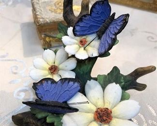 Porcelain Butterfly and Flowers Figurine
