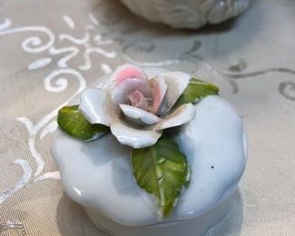 Porcelain Trinket Box Pink Rose on Top