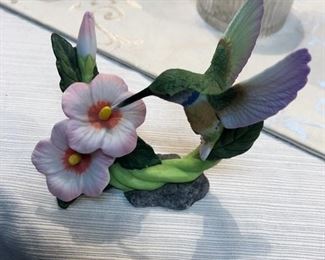 Porcelain Hummingbird with Flower Figurine