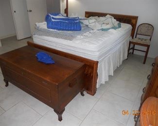Early Cedar Lined Hope Chest, Full Size Bed, Hand made Quilts