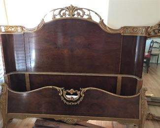 Vintage French Double Size Headboard, Footboard, Dresser, 2 Mirrors, 2  End Tables and tall Chest not pictured