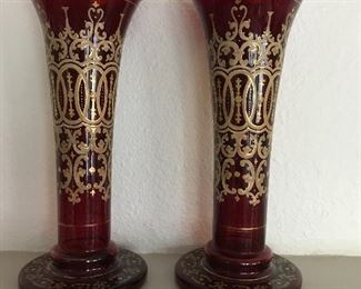 Pair Bohemian Glass Vases