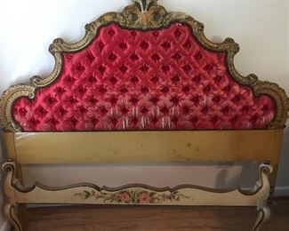 Vintage Tufted Headboard and Footboard with Painted Accents