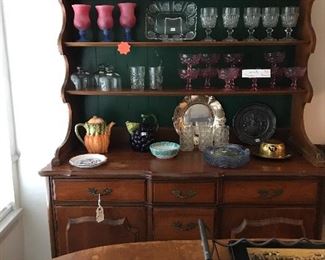 Country French Cherry  Wood Hutch with Table and Chairs