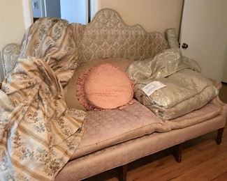 Matching King Headboard with quilted bedspread and table skirt with roll of fabric