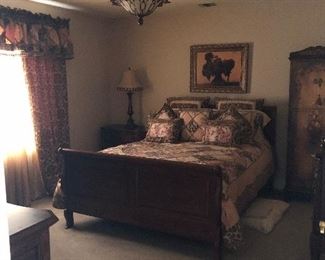 Ethan Allen queen bedroom. See description for measurements and information. Mattress available too. Comforter and pillows are not available.