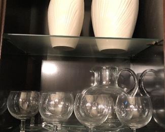 Lenox vases and Tiffany Martini set with pitcher and stirrer