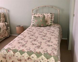 Pair twin white iron beds 
