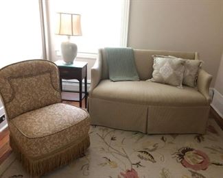 Pretty Side Chair w/ Fringe Trim, Love Seat, Side Table, Carpet