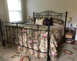 King Size Iron Bed, Side Tables, Carpet