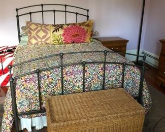 Iron Bed, Wicker Trunk, Floor Lamp