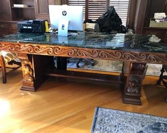 Large Carved Marble Top Desk / Table