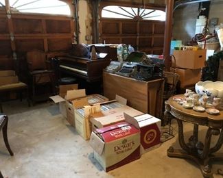 Piano, Drop Leaf Gate Leg Table, High Chair, Records