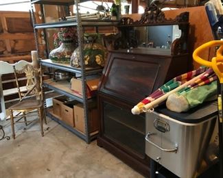 Victorian Slant Front Desk w/ Glass Door, Tiffany Style Light Fixtures, Cooler
