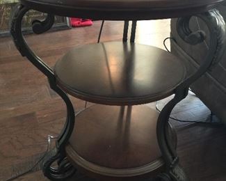 Wood/iron 3 tier end table