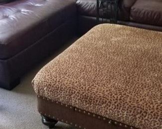 Leather Sectional and Leopard Print Ottoman