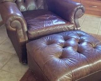 Restoration Hardware Leather Club Chair and Ottoman
