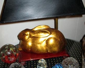 Gold Bunny rabbit lamp.
