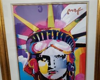 Jumbo size Lady Liberty mixed-media and color lithography on paper by famed contemporary artist Peter Max