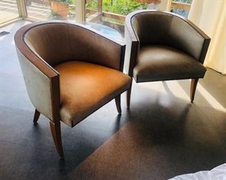PAIR OF FRENCH CLUB CHAIRS UPHOLSTERED          IN LEATHER