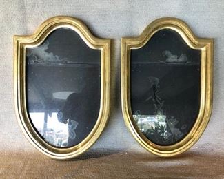 PAIR OF GILDED CREST MIRRORS                                  
WITH ANTIQUE DISTRESSED MIRRORS