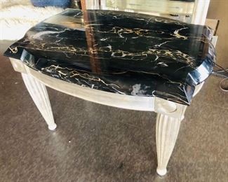 BLACK MARBLE AND SILVER LEAFED SIDE TABLE