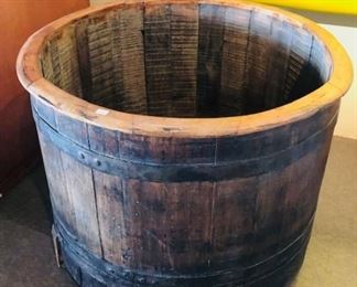 VERY LARGE [ABOUT 30" DIAMETER]                
ANTIQUE WOOD CASK