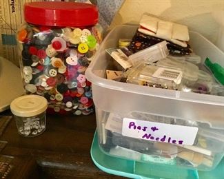 Hundreds of Buttons, pins and needles 