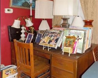 Oldie but Goodie Desk with Lamps and Vinyl