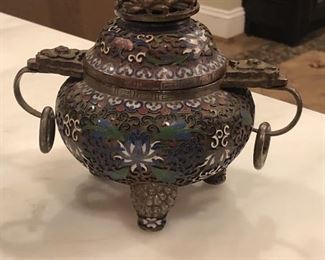 19th century cloisonné lidded bowl 