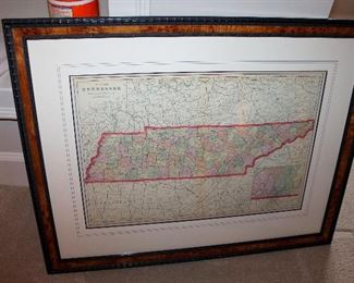 ONLINE AUCTION ITEM #38 - 1908 Cram's Atlas map of Tennessee - approximately 30” x 27” including frame.