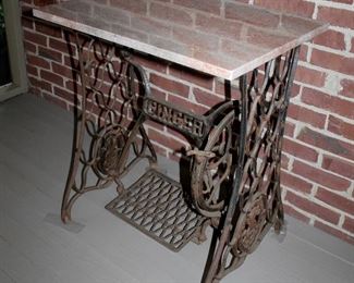 Antique Singer sewing machine table with marble top