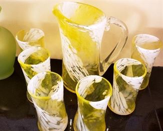Signed art glass drink set