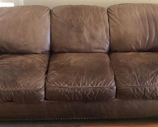 FlexSteel Weathered Leather Sofa w Nailhead Accent
